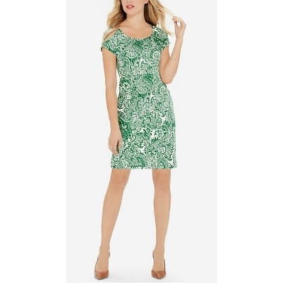 The Limited Green and White Paisley Shift Short Sleeve Dress size 4 Career - Picture 1 of 8